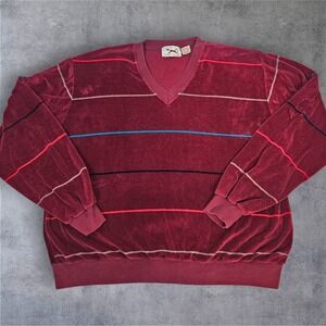Vintage 70s The Fox Velour Velour Pullover‎ V-Neck Striped Top Size XL Q17